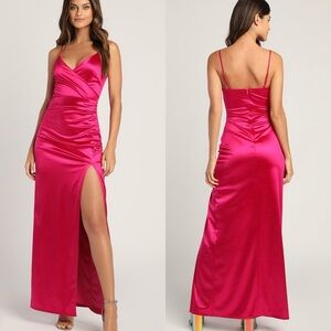Lulus Magic Memories Magenta Satin Sleeveless Maxi Dress